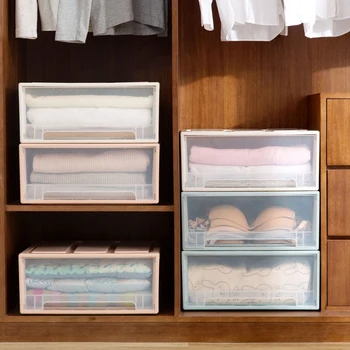 

Drawer-type plastic receptacle wardrobe can be superimposed with large transparent suitcases and clothes receptacle boxes