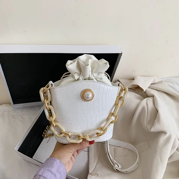 

Fashion Purple Pearl Chain Shoulder Bag Bucket Bag luxury handbags women bags designer sac a main crossbody bags for women