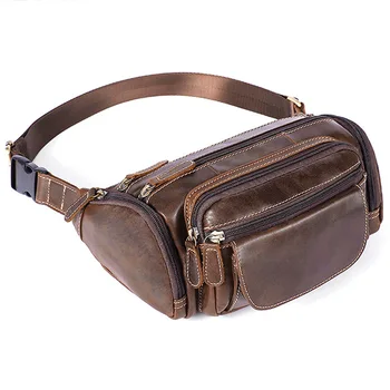 

High quality cowhide simple vintage chest bag genuine leather men's shoulder messenger belt bag casual sports waist packs