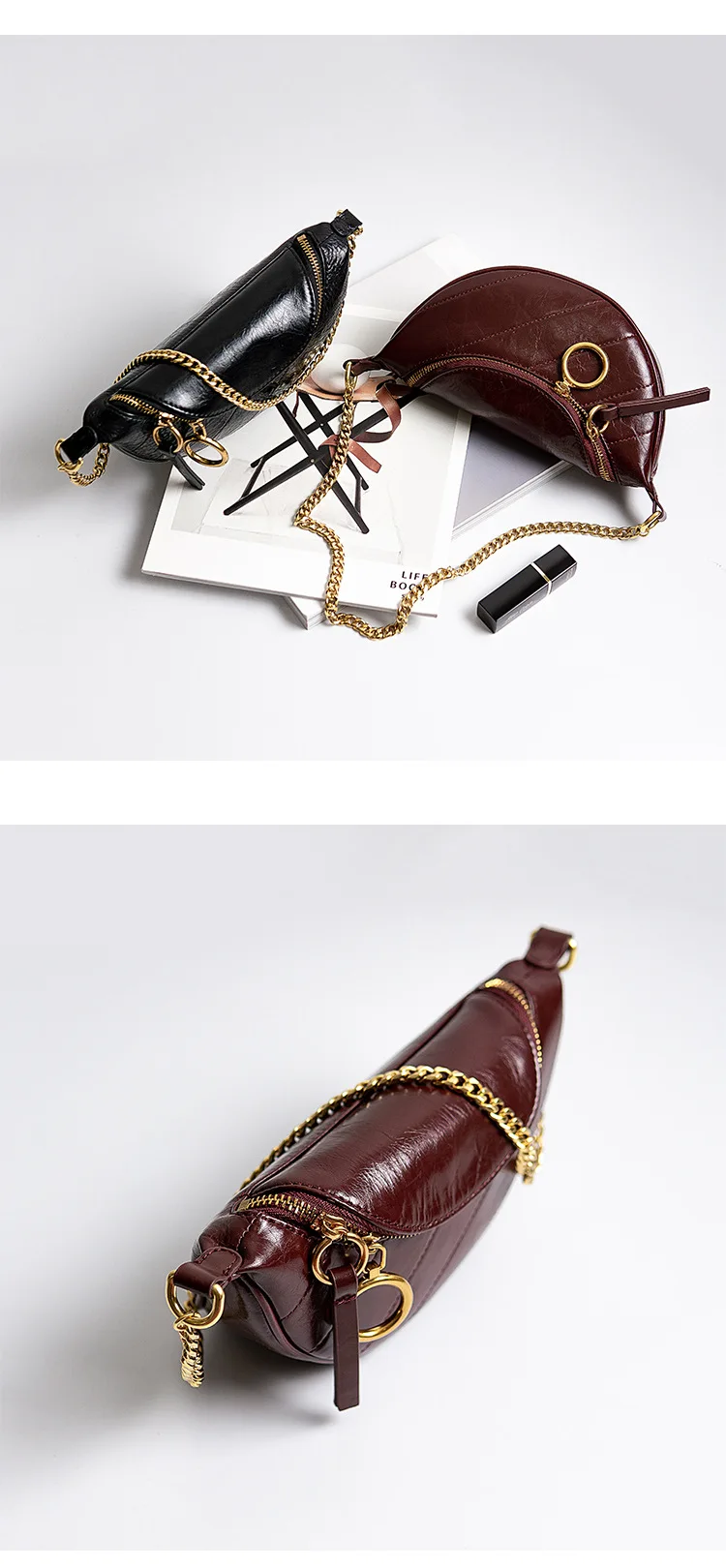 The First Layer of Leather Chest Bag Female Oil Wax Leather Chain Messenger Shoulder Fashion New Handbag