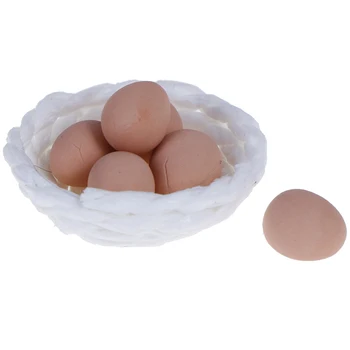 

1/12 Scale Simulation 1Pc Nest+6 Pcs Mini Chicken Eggs Dollhouse Miniature Chicken Eggs And Nest Set For Pretend Play Toy