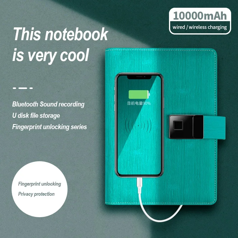 

16G USB Loose-Leaf Bluetooth Speaker Recording Fingerprint Lock Notebook Smart Notepad Diary With Wireless Power Bank 10000mAh
