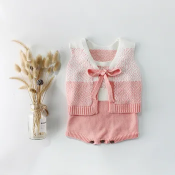 

2020 Autumn Spring Baby Clothes Set Knitted Baby Girls Rompers +Vest 2pcs Children's Wear Toddler Girls Clothing Set