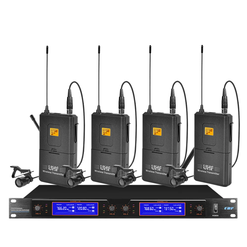 

Professional wireless microphone system 4 lavalier microphone church outdoor stage performance