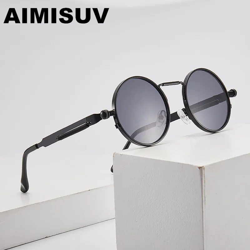 

AIMISUV Classic Gothic Steampunk Sunglasses Men Brand Designer Vintage Round Metal Frame Sun Glasses High Quality UV400