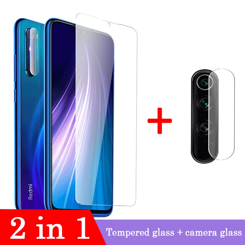 Защитное стекло 2 в 1 для Redmi 9A note 7 8 pro закаленное + пленка объектива камеры мягкая