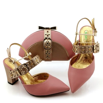 

Fashionable Nigerian Shoes and Bag Set African Sets Pink Color Italian Shoes with Matching Bags for Royal Wedding Party