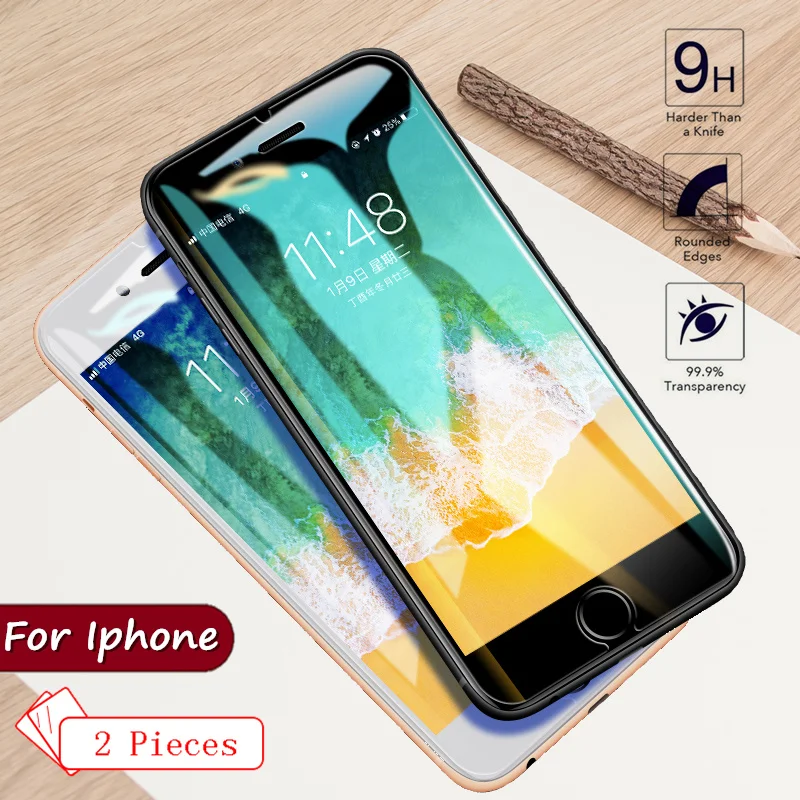 2PCS Tempered Glass For Apple Iphone 7 8 6 6S plus Protective X XS MAX XR screen Protector 5 5S SE | Мобильные телефоны и
