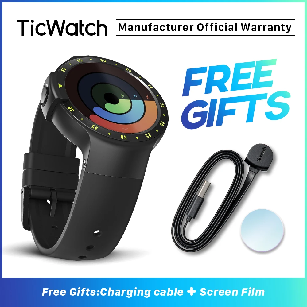  TicWatch S Black Smart Watch Bluetooth Smartwatch with GPS Android&iOS Compatible Google Wear OS IP - 4000103717579