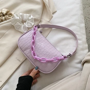 

Small Stone Pattern PU Leather Crossbody Bags For Women 2020 Shoulder Handbags Female Travel Acrylic Chain Armpit bag