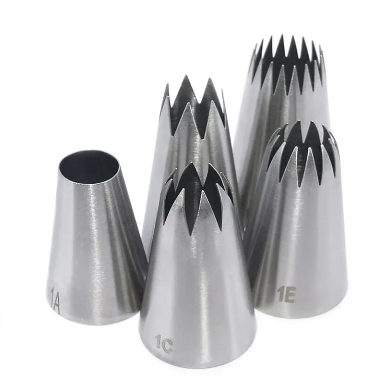 Cake Decorating Tip Set 5pcs Large Metal Cake Cream Decoration Tips Set Pastry Tools Stainless Steel Piping Icing Nozzle Cupcake Head Dessert Decorators