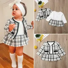LOOZYKIT, 2 предмета, осенне-зимняя праздничная одежда для маленьких девочек, модное клетчатое пальто платье-пачка, комплект одежды для маленьких девочек