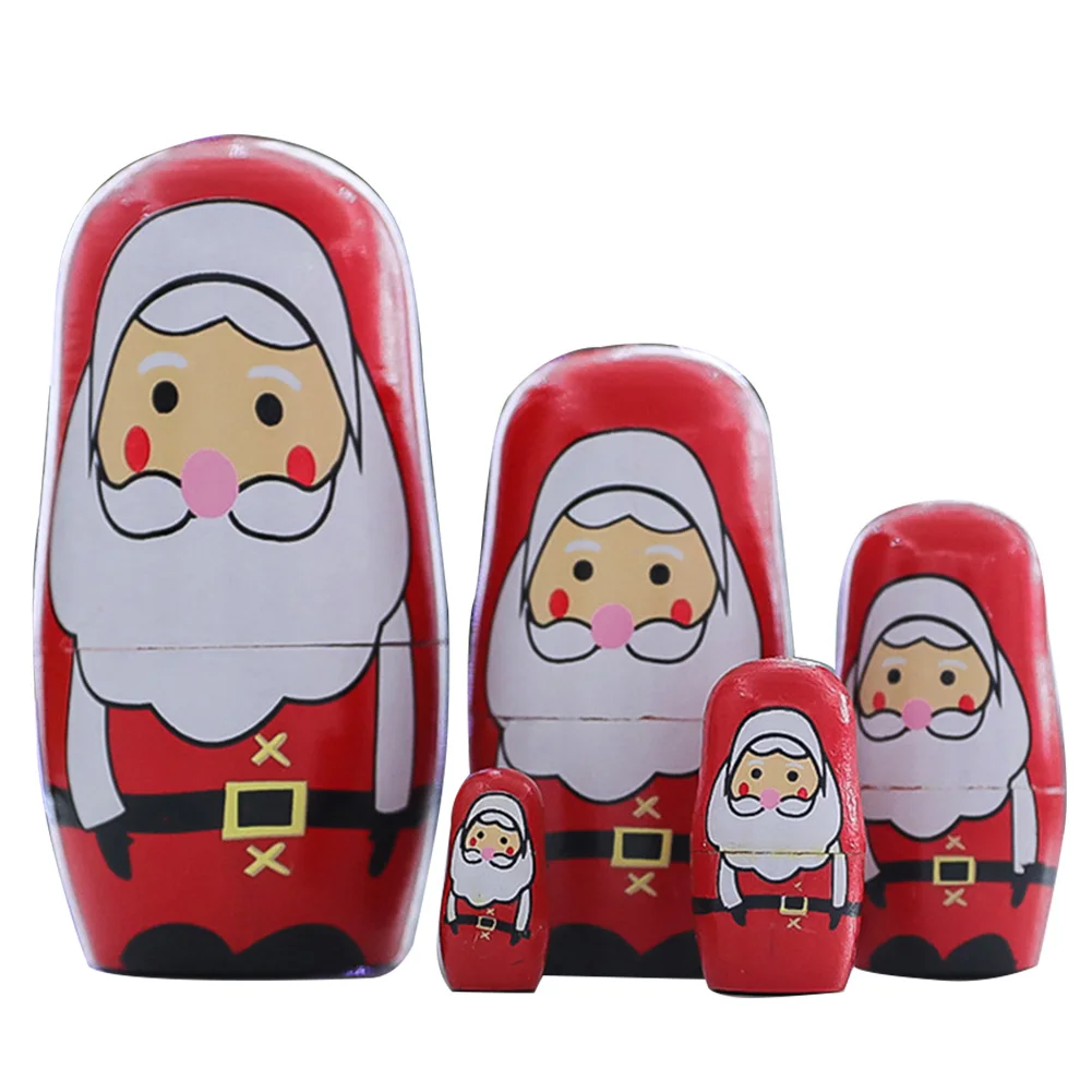 

5Pcs Toy Party Gift Portable Nesting Doll Festival Cute Kids Wooden Hand Painting Smooth Matryoshka Home Christmas Decoration