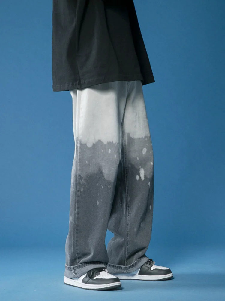 ICCLEK Tie-dye Gradient Jeans Men's Autumn New Casual Pants Wide-leg Pants Men Jeans Pants Slim Fit  Men Jeans  Wide Leg Jeans