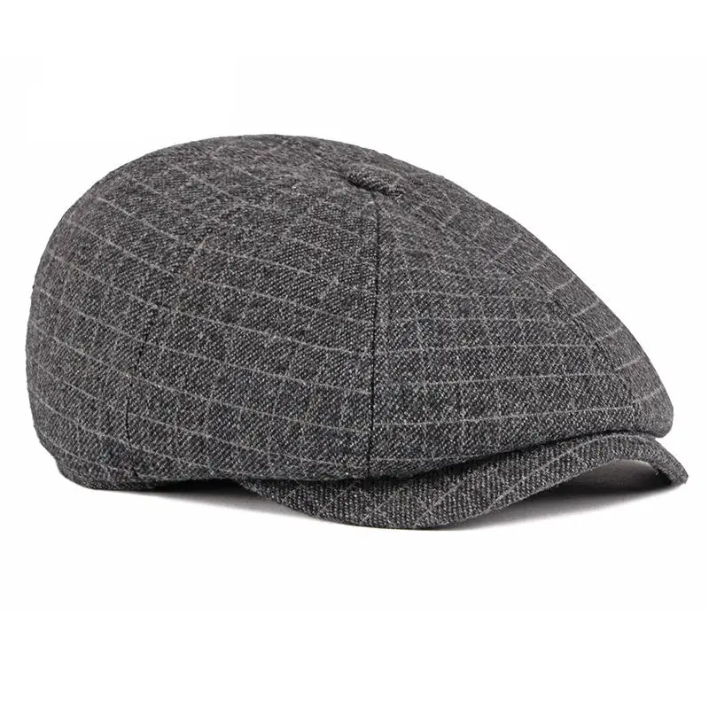 Dark Gray Wuaumx осень зима Newsboy шапки Мужские Восьмиугольные шляпы живописцы шапки плед береты ушанки Британский елочка плоские шапки gavroche - Цвет: Dark Gray