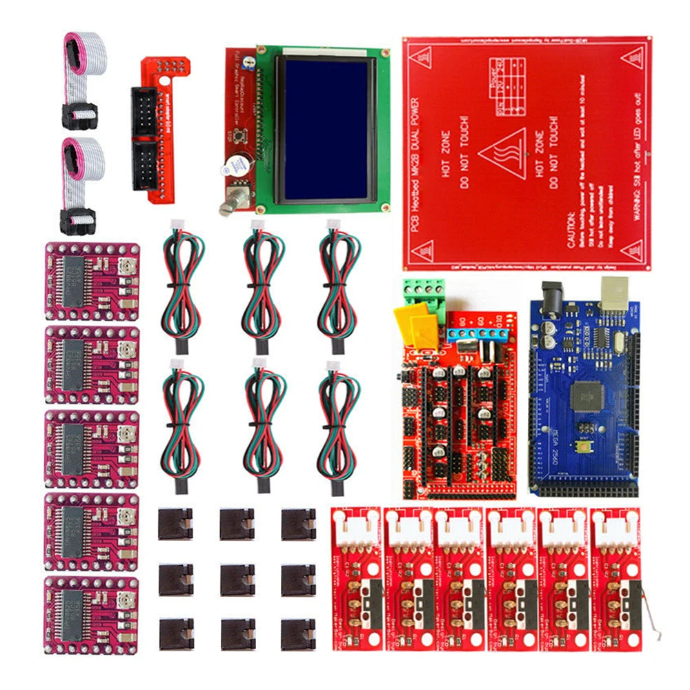 Комплект для 3D принтера Mega 2560 R3 + Heatbed MK2B 12864 ЖК контроллер DRV8825 переключатель с