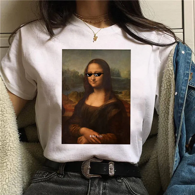 WVIOCE Mona Lisa мультяшная забавная модная женская футболка с принтом пародия Индивидуальность Мода Harajuku летняя повседневная женская одежда