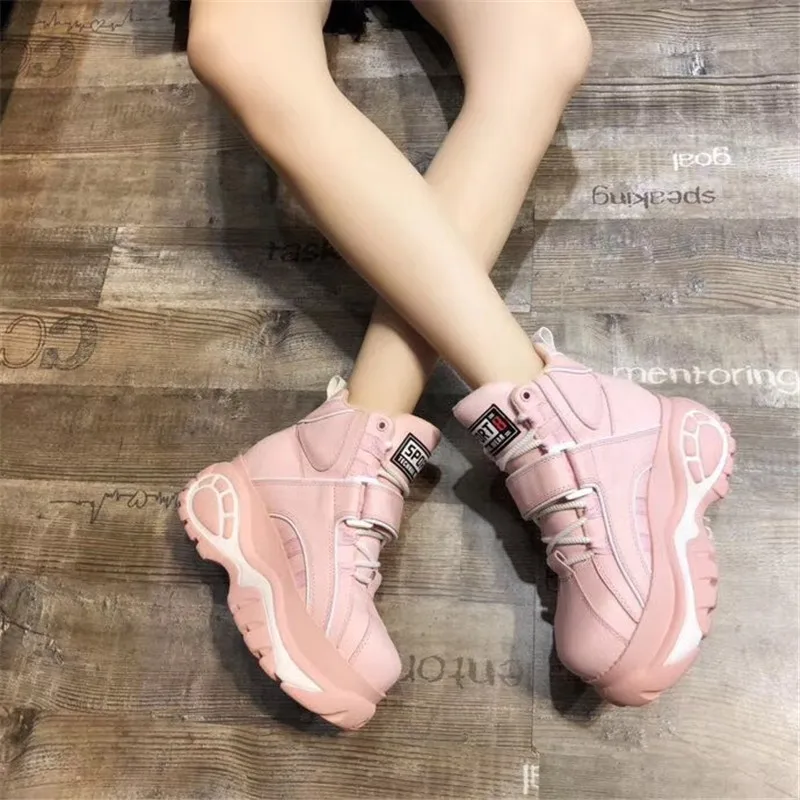 Autumn Winter High To Help Women's Boots Genuine Leather Platform Fashion Lace Casual Booties In The Tube Sports Martin Boots