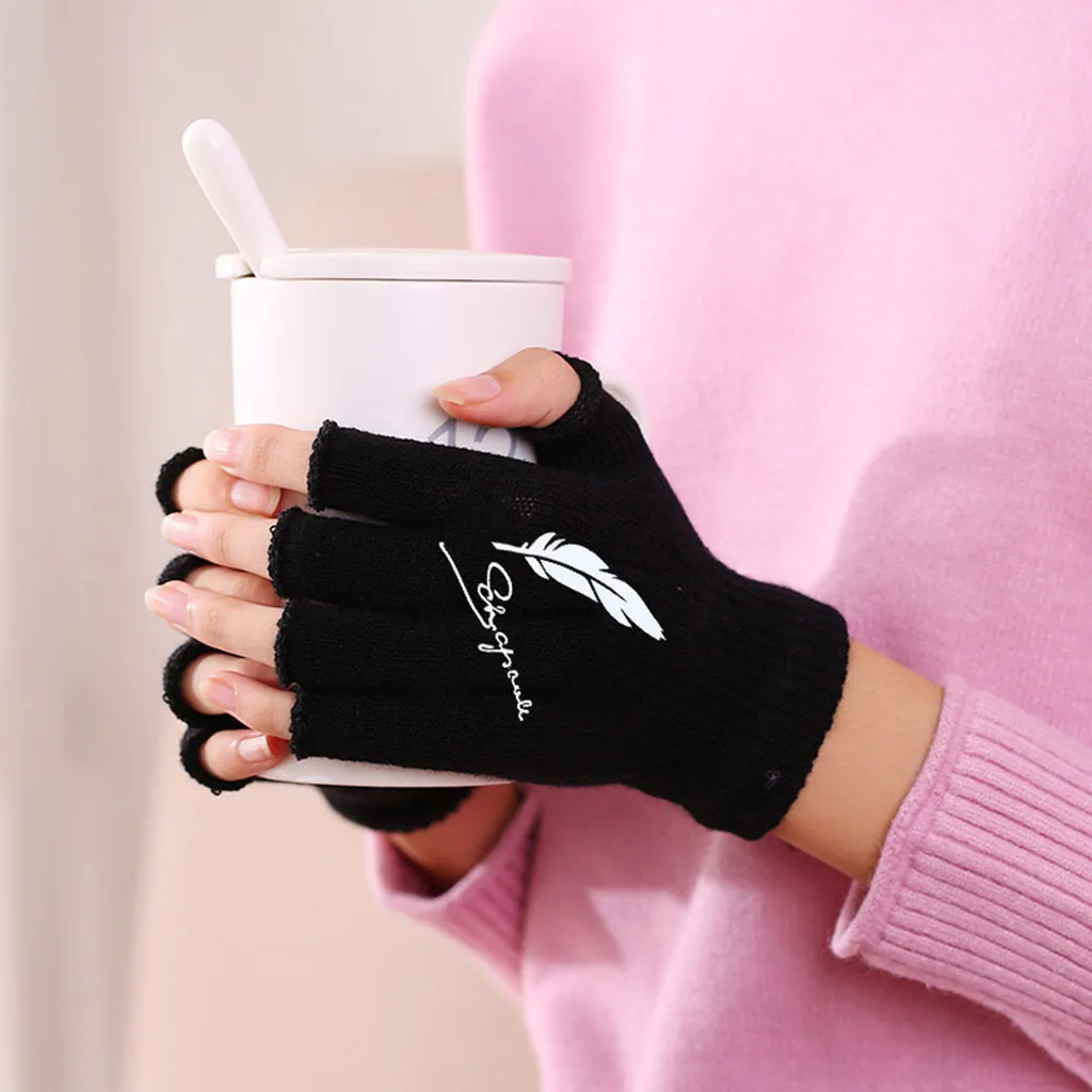 Winter Half Finger Gloves Men Women Autumn Winter Print Knitted Mittens Keep Warm Fingerless Gloves Guantes Mujer Gants Femme