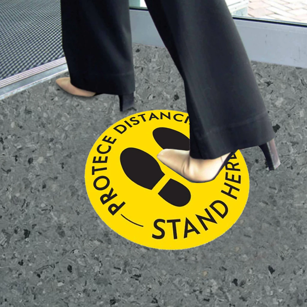 Rectangular Vinyl Social Distancing Floor Signs Wait Here Public Sticker Label Decal Marker Warning Anti-Slip Crowd Control