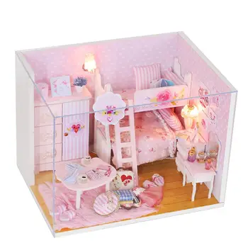 

Doll house model toys role play elegant house furnishing Pink Girl home room children toys kids not include glue