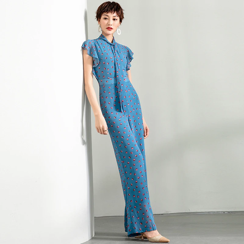 

2020 Summer Women Rompers Jumpsuit High Street Chiffon Elegant Wide Leg Dot Jumpsuits Plus Size 3XL 4XL