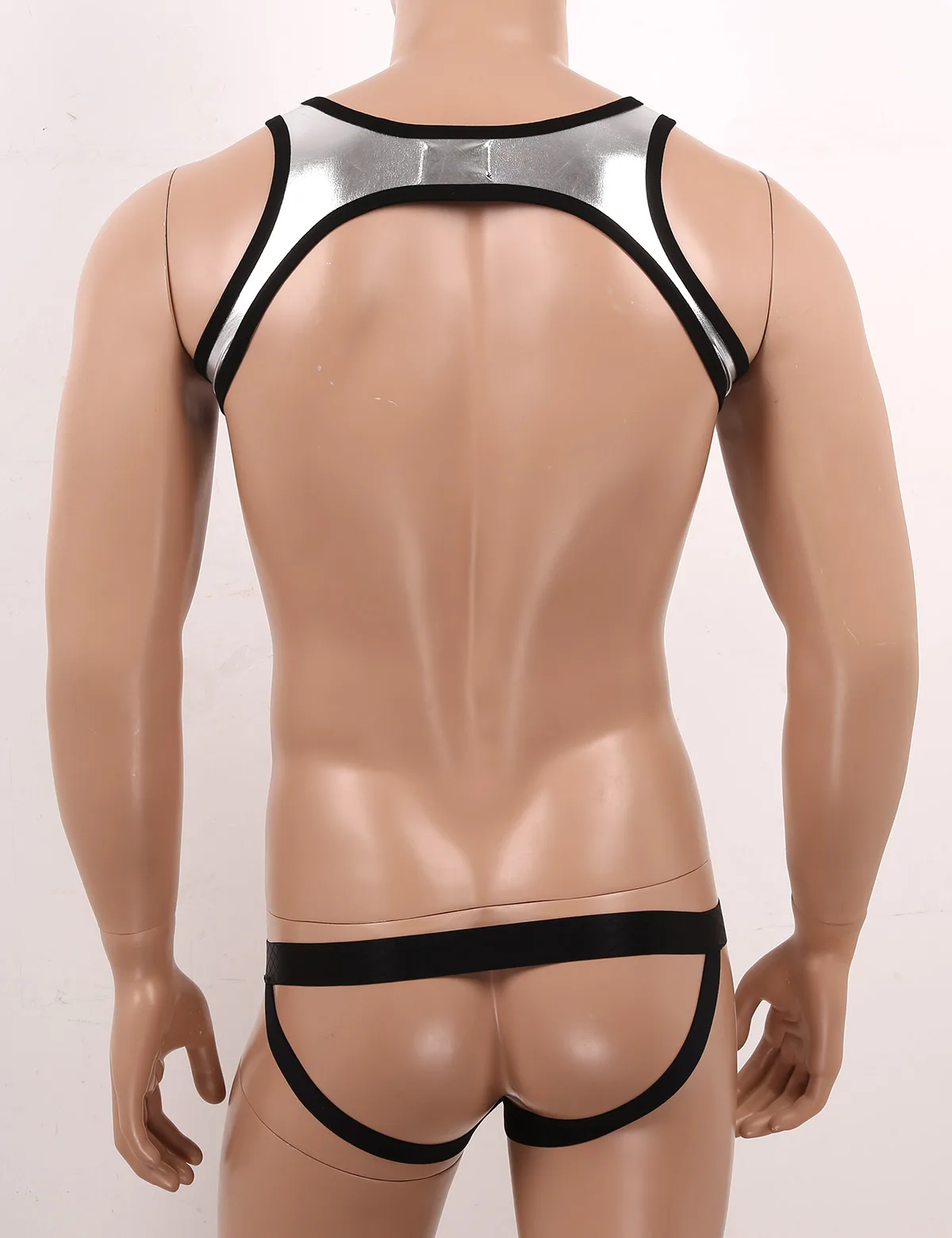 Men Undershirts Shiny Metallic Jumpsuit One-piece Wrestling Singlet Leotard Open Butt Briefs Bulge Pouch Jockstrap Gay Underwear