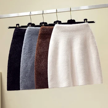 

Autumn Winter Women Korean Rabbit Hair Chic A-line Short Knit Skirts women skirts faldas mujer moda 2018