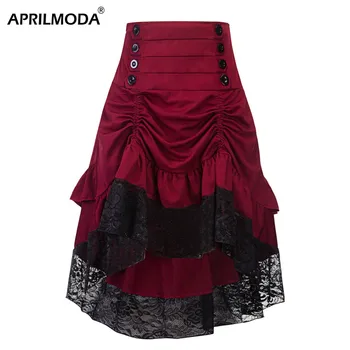 

Steampunk Skirt Summer Autumn Women Sexy Patchwork Red Black Irregular Ladies Long Ruffled Vintage Victorian Gothic Punk Skirts