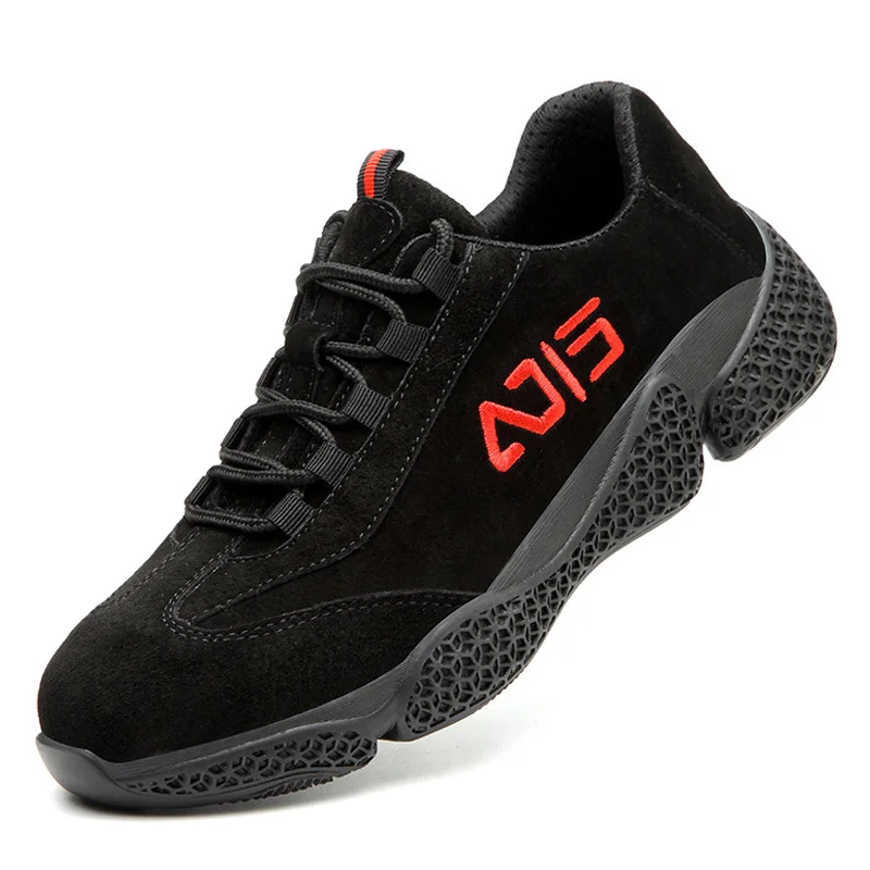 Manlegu Brown Men'S Boots Work Safety Shoes Leather Shoes Men Winter Footwear Anti-Smashing Anti-Slip Steel Toe Work Safety Boot