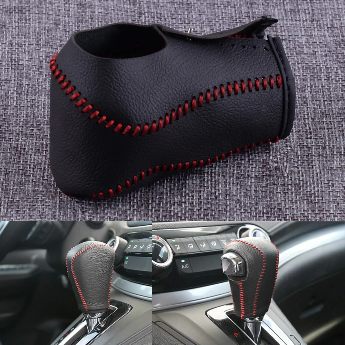 DWCX Black PU Leather Car Gear Shift Lever Knob Cover Shell Protector