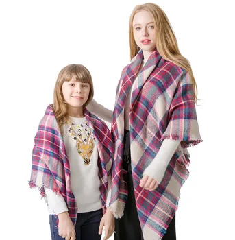 

Parent-child scarf in autumn and winter imitation cashmere plaid square scarf to increase thickening scarf female shawl