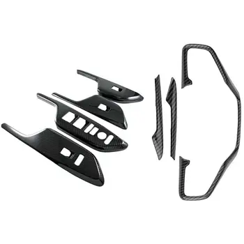 

3Pcs Car Steering Wheel Frame Cover for Honda Civic 10Th 2016 2017 2018 & 4Pcs Door Window Lock Switch Lift Trim