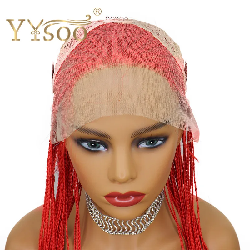 YYsoo длинное красное поле косу парик 13x4 бесклеевой синтетический Синтетические волосы на кружеве парики для чернокожих Для женщин наполовину ручной связанный парик с детскими волосами ежедневно Применение