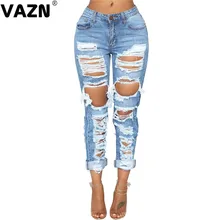 VAZN HSF2061, товар, летние сексуальные женские синие джинсы, свободные сексуальные джинсовые штаны с дырками, длинные джинсы для девочек