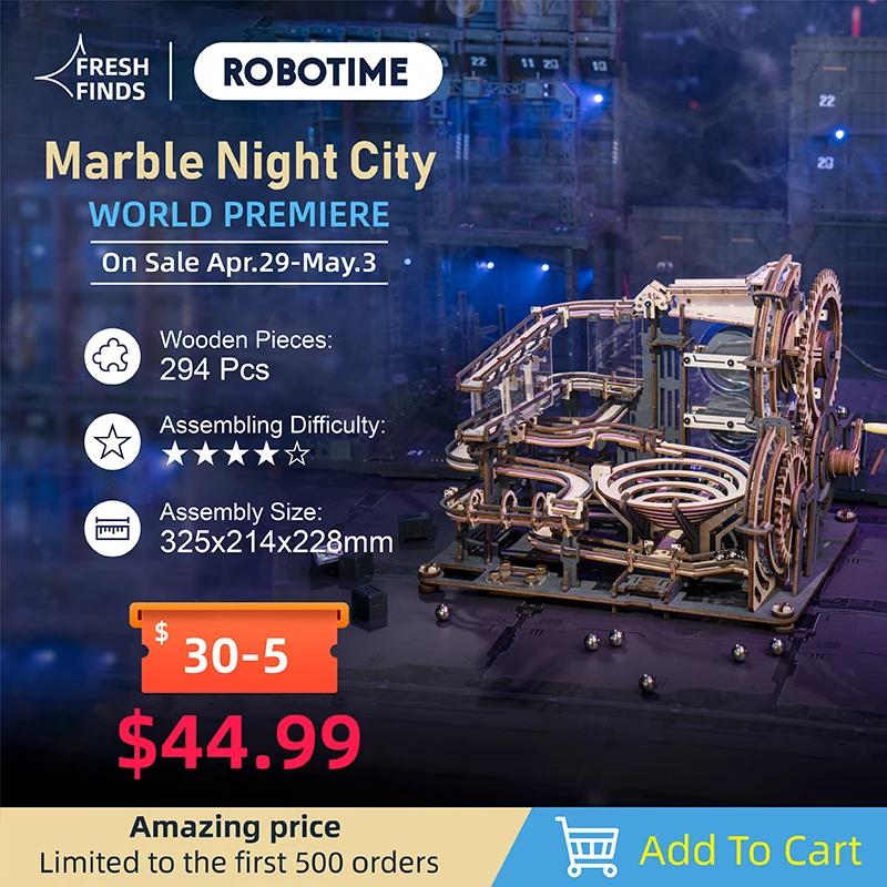 Robotime Rokr 294 шт. мраморный ночной город Сделай Сам водяные колеса деревянные головоломки сборная игрушка подарок для детей и взрослых 