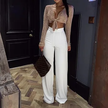 

ZOGAA Wide Leg Pants Women Solid High Waist Loose Streetwear Trousers Full Length Dress Pants Fashions Womens drape trousers