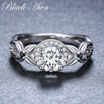 

2020 New Romantic 925 Sterling Silver Fine Jewelry Engagement Black Spinel Flower Engagement Ring for Women Anillos Mujer G081