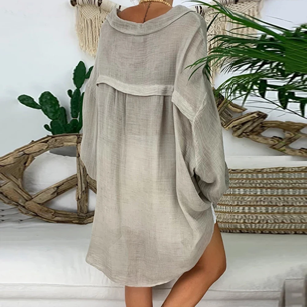 Solid Cotton Linen Tunic Summer Loose Button Shirts For Women Casual Turn-down Collar Long Sleeve Women Blouses Plus Size Tops Solid Cotton Linen Tunic Summer Loose Button Shirts For Women Casual Turn-down Collar Long Sleeve Women Blouses Plus Size Tops