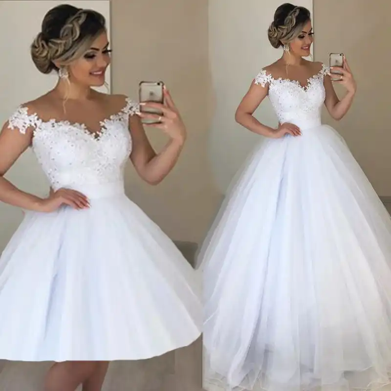 vestido curto e longo atras
