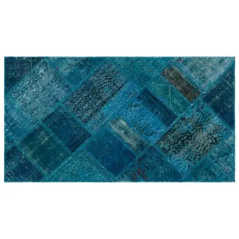 

Handmade Turquoise Vintage Overdyed Patchwork Area Rug 082x150 Cm-2'8''X4'11''