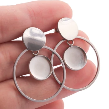 

Stainless Steel Cabochon Stud Earring Blank Base Settings Fit 12mm 14mm Bezel Trays With Hoop Diy Post Earrings Making Findings