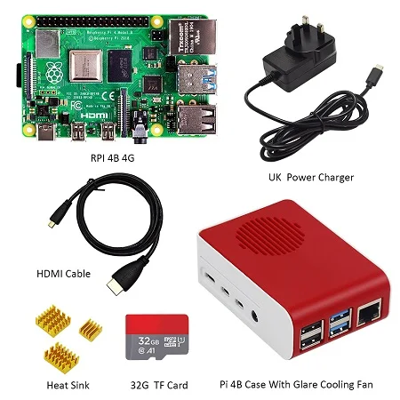 Raspberry Pi4 Модель B комплект 4 ГБ ОЗУ+ чехол с вентилятором+ EU/US/UK type-C 5 В/3A зарядное устройство+ HDMI кабель+ 32G TF карта+ радиатор - Комплект: Комплект 3