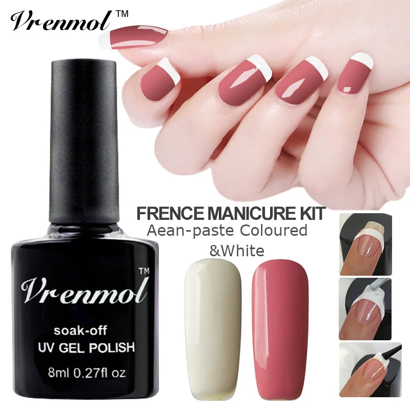 French Nail Set Vrenmol полигель Whtie+ розовый Цвет Гель-лак для ногтей+ наконечник для французских направляющих для ногтей Semic Перманентный УФ-гель лак для ногтей маникюр - Цвет: French Nail Set
