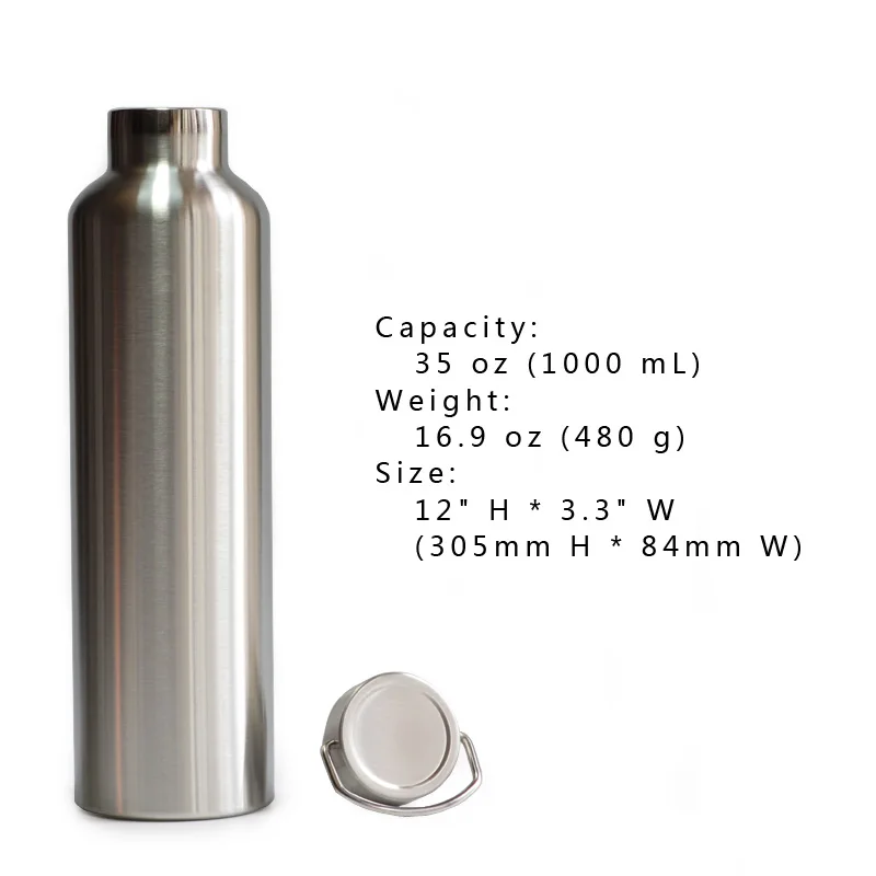 1000mL 34oz Полный термос из нержавеющей стали с двойными стенками вакуумная Изолированная бутылка для воды фляжка из нержавеющей стали для воды стакан BPA бесплатно - Цвет: 1000mL 34oz