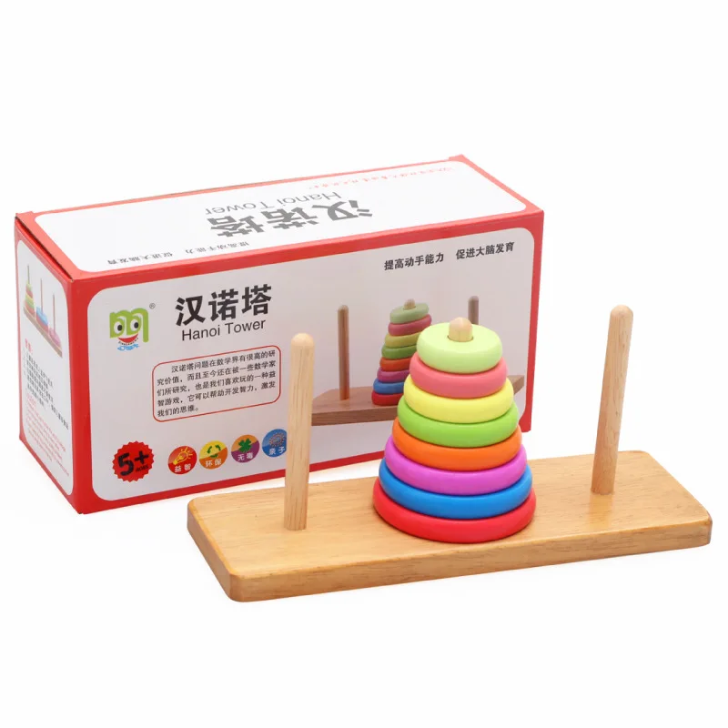

Wooden Toys Tower of Hanoi Rainbow Jenga Ring Tower of Hanoi Five-color Trapping Children'S Educational Tower of Hanoi