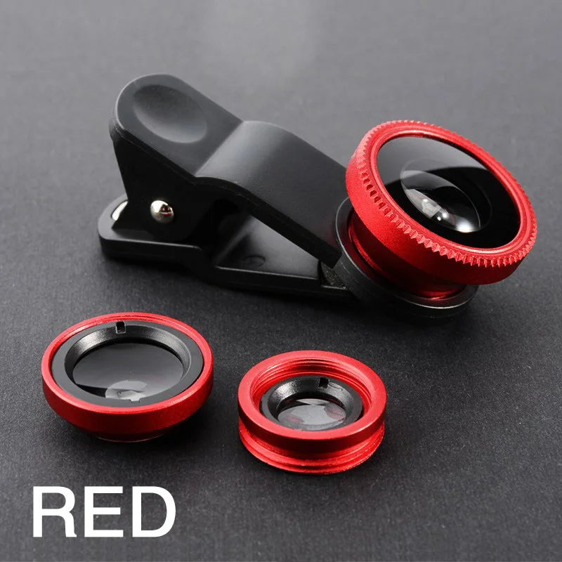 3 In 1 Wide Angle Mobile Phone Camera Lens Fish Eye Macro Lens for Iphone 7 8 6 X 11 Universal Smartphone Fisheye Lens with Clip cell phone camera lens Lenses