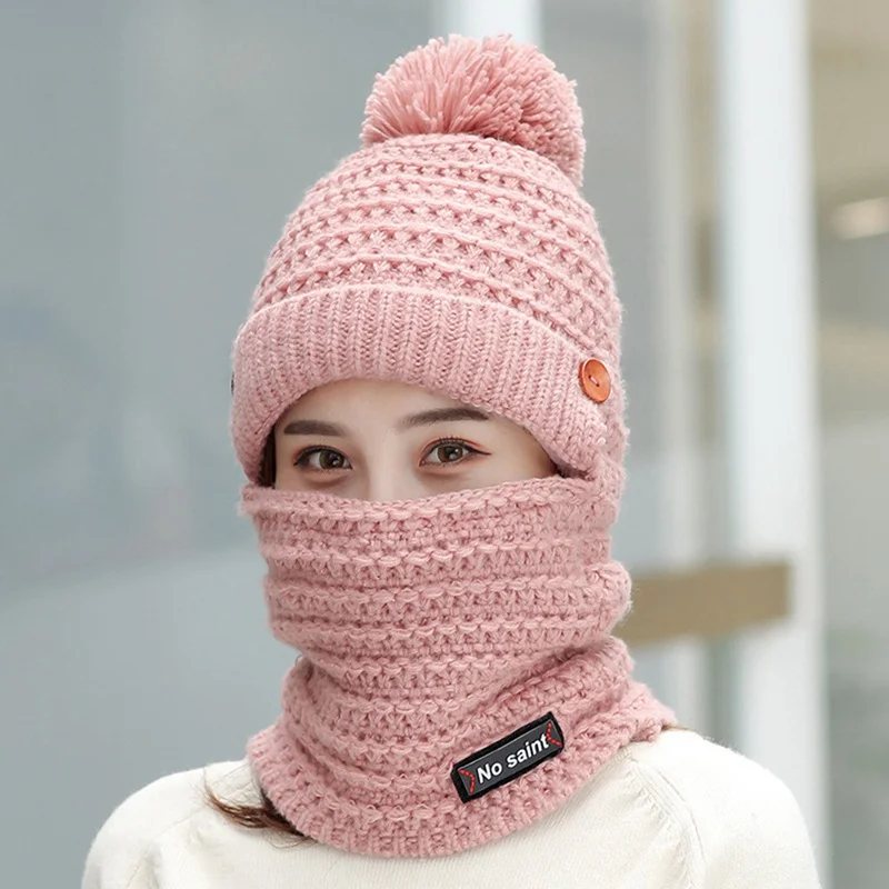 Фирменный зимний шарф акриловыми помпонами шляпа для Для женщин трикотажные шарфы Для мужчин хлопок кольцо шарф для девочек, для мальчиков зимний шейный носить шляпу - Цвет: PK