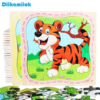 New Sale 38 Style Cartoon Wooden Puzzle Children Animal/ Vehicle Jigsaw Toy 3-6 Year Baby Early Educational Toys for Kids Game 1
