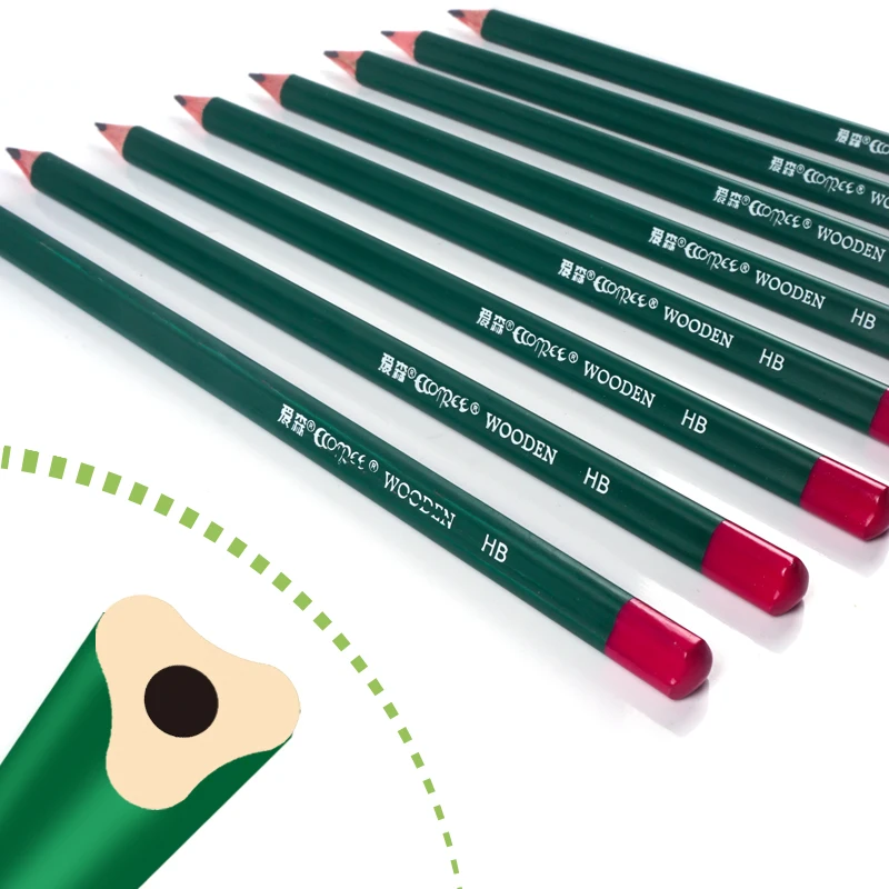 Back to school concave surface triangular shape wooden graphite HB pencil for students and kids 12pcs package